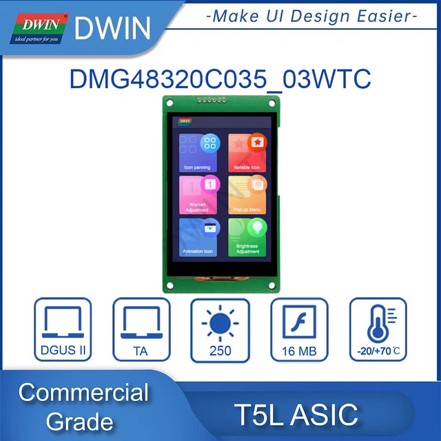 DWIN 3.5 Inch 480*320 Intelligent HMI Capacitive Touch Screen Panel Smart Uart TFT LCD Display Module DMG48320C035_03W