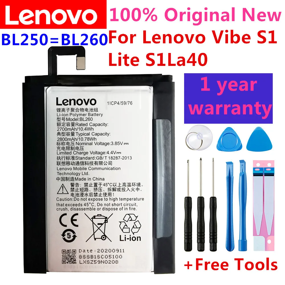 

100% Original High Quality Replacement 2800mAh Phone Battery BL260 for lenovo vibe s1 lite Batteries For Lenovo Mobile Phone