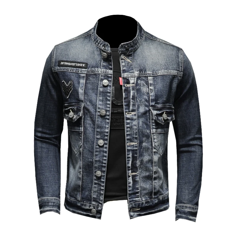 

Cotton Denim Jacket Men Casual Solid Stand Lapel Single Breasted Jeans Jacket Fall Male Slim Quality Men Jackets Big Size Tops