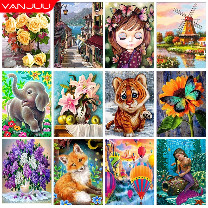 

Flower 5D DIY Diamond Painting Kit Cartoon Animal Cross Diamond Embroidery Painting Scenery Full Diamond Mosaic Home Decor Gift