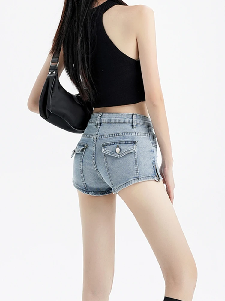 Streetwear Women Vintage Loose High Waist Mini Denim Shorts Spring Summer Female Button Wide Leg Jeans Shorts Bottoms