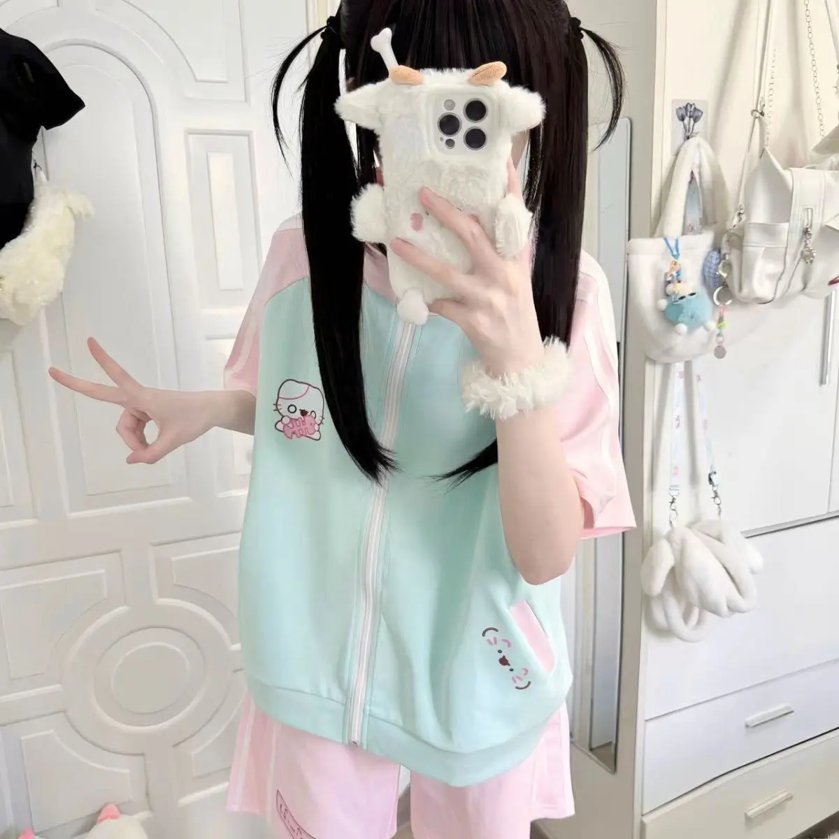 Женский спортивный комплект из 2 предметов Повседневная футболка на молнии с