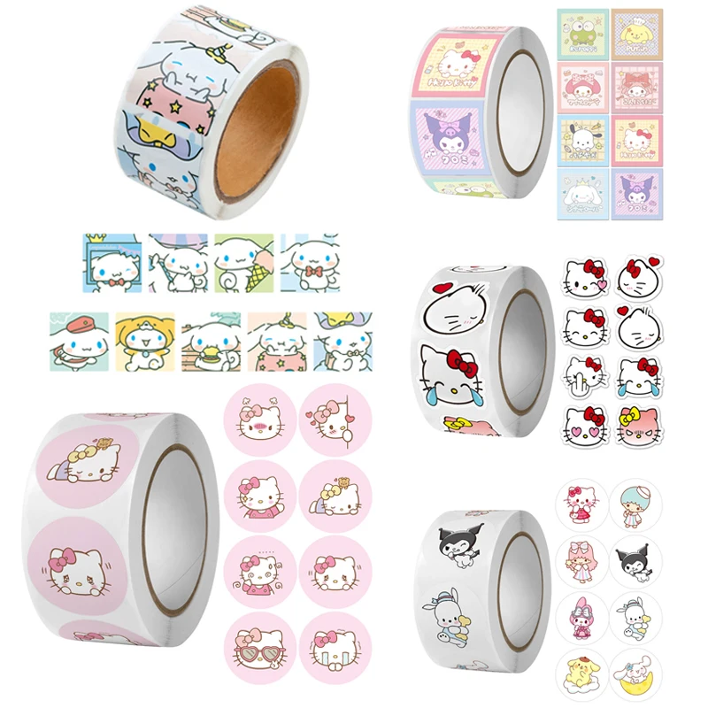 

Sanrio 200-500 листов/рулон наклеек коллекция Cinnamoroll Kuromi милые Мультяшные милые детские награды декоративные наклейки подарок
