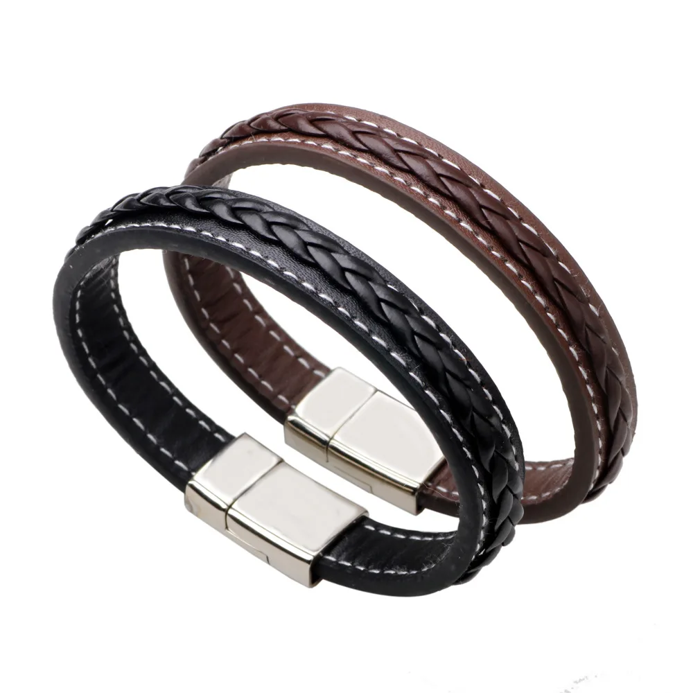 

Charmsmic Punk Style Mens Handmade Braided Leather Bracelets & Bangles Black Brown Color Titanium Hand Jewelry Gifts