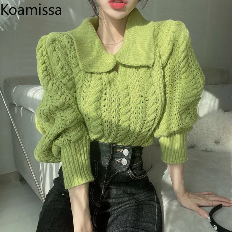 

Женский вязаный свитер с отложным воротником Koamissa, базовый пуловер с отложным воротником, модный однотонный свитер на осень и зиму, 2021