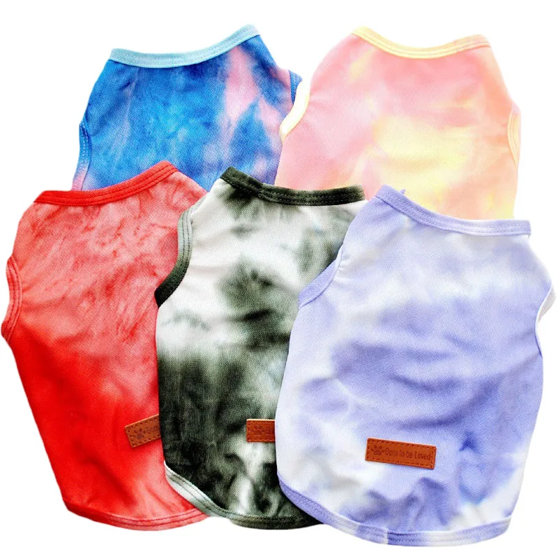 

Tie-Dye 5 Colors Dog Clothes Summer Mesh Dog Hoodies Sleeeveless Vest For Small Medium Dogs Chihuahua Puppy Kitten TShirt Bichon