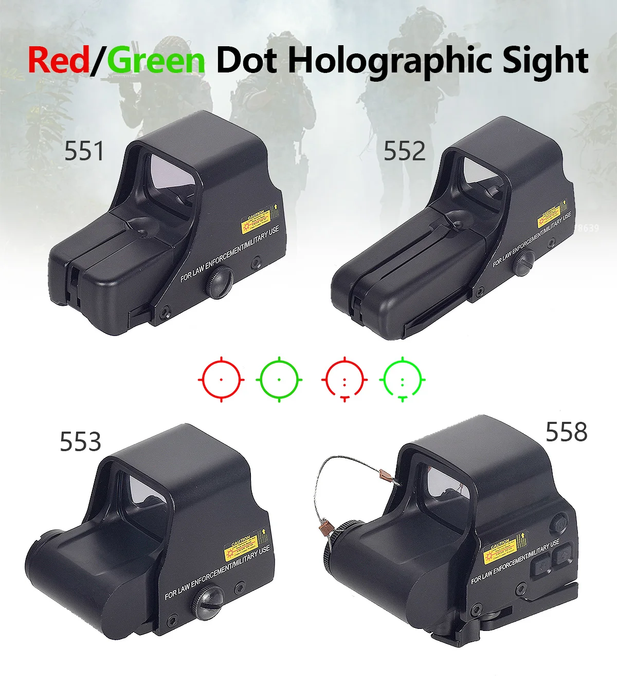 

551 552 553 558 Red Green Dot Holographic Sight Scope Hunting 1X40 Reflex Sight Riflescope With 20mm Mount For Airsoft Gun