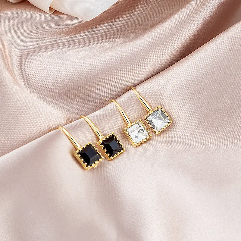 

Fashion Crystal Square Round Pendant Earrings High Quality Geometric Shaped Stud Ear Jewelry Party Gifts For Women Girls