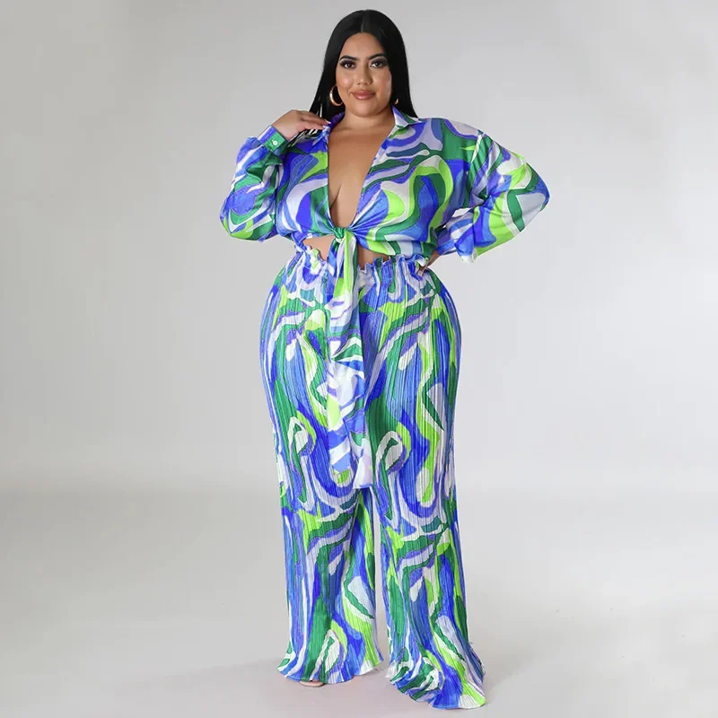 Костюм KEXU из двух предметов с винтажным принтом блузка длинными рукавами и