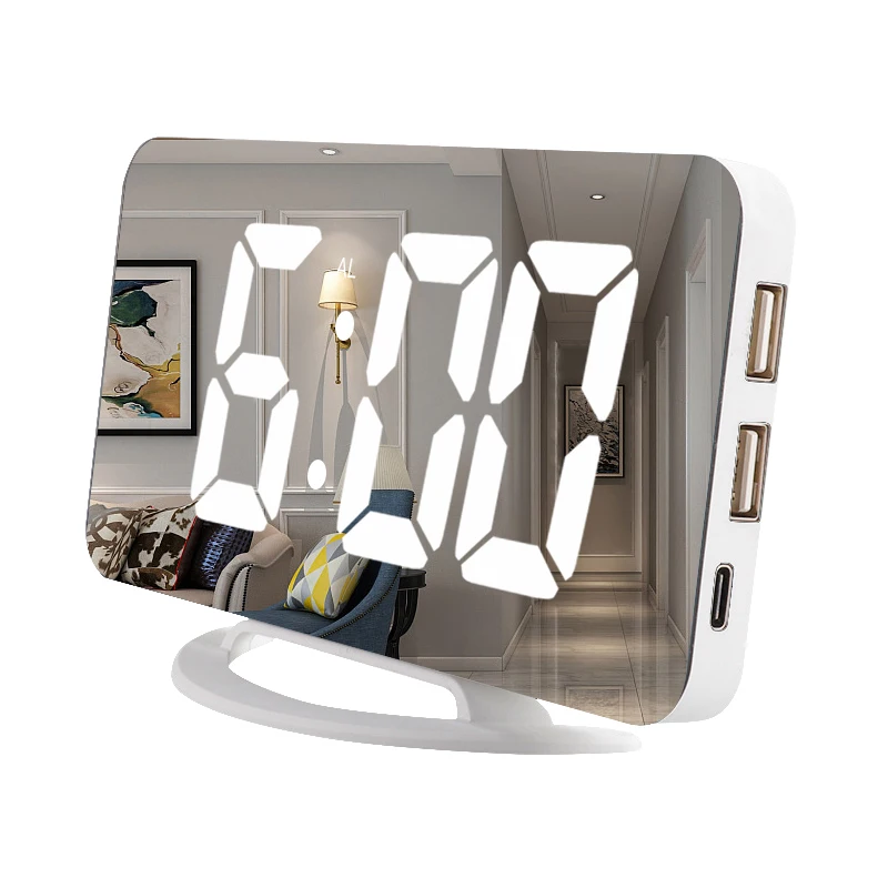 

Digital Alarm Clock 7" Large LED Mirror Electronic Clocks with Touch Snooze Dual USB Charge Desk Wall Modern Clocks