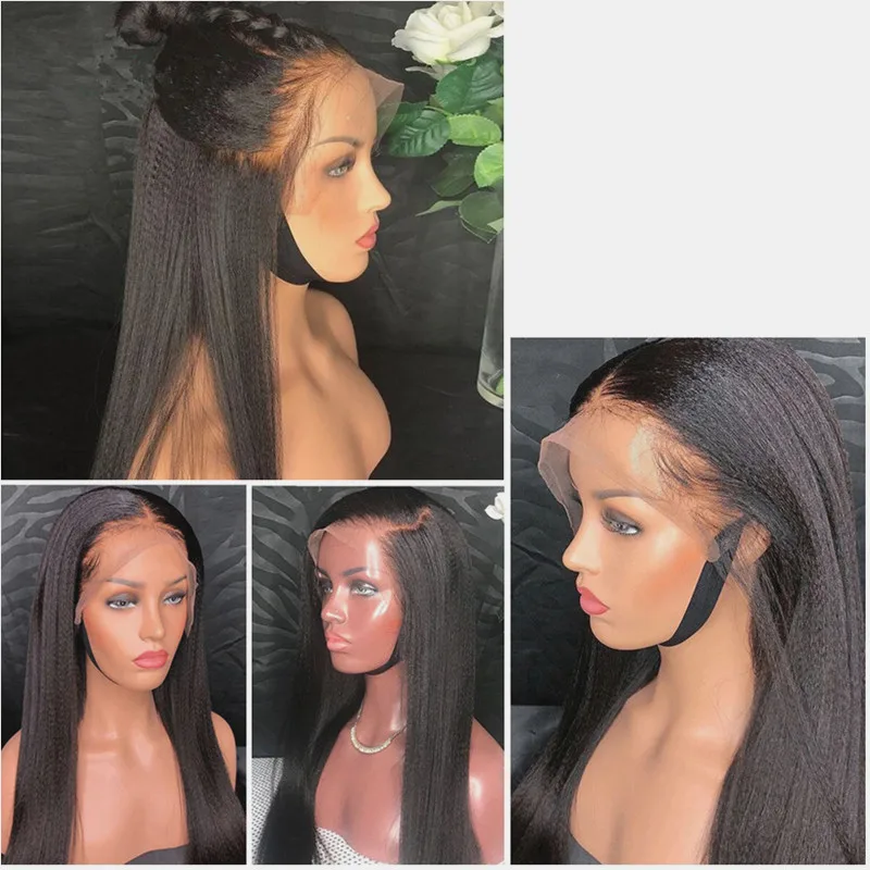 

Натуральные длинные 28-дюймовые мягкие черные курчавые прямые волосы Yaki, парик для женщин, натуральные волосы, курчавые прямые парики с афро-волосами для малышей