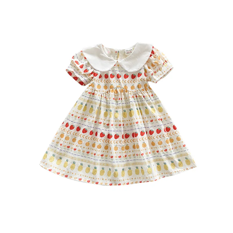 

Summer Children Girls Dress Baby Priness Gown Friut Print Bow Skirt Short-sleeved Cute Casual Dresses for 3-7T