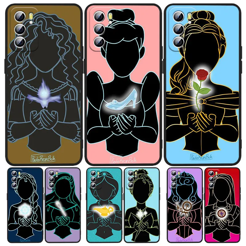 

Pretty princess Phone Case For OPPO A5 A9 A12 A16 A16S A52 A53S A53 A54S A55 A72 A73 A74 A76 A94 2018 2020 Black luxury Back