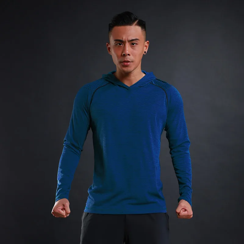 Gym Mens Sport Hoodies Bodybuilding Fitness T-shirt Sportswear Male Jogging Hooded Clothing Casual Breathable Tops Rashguard