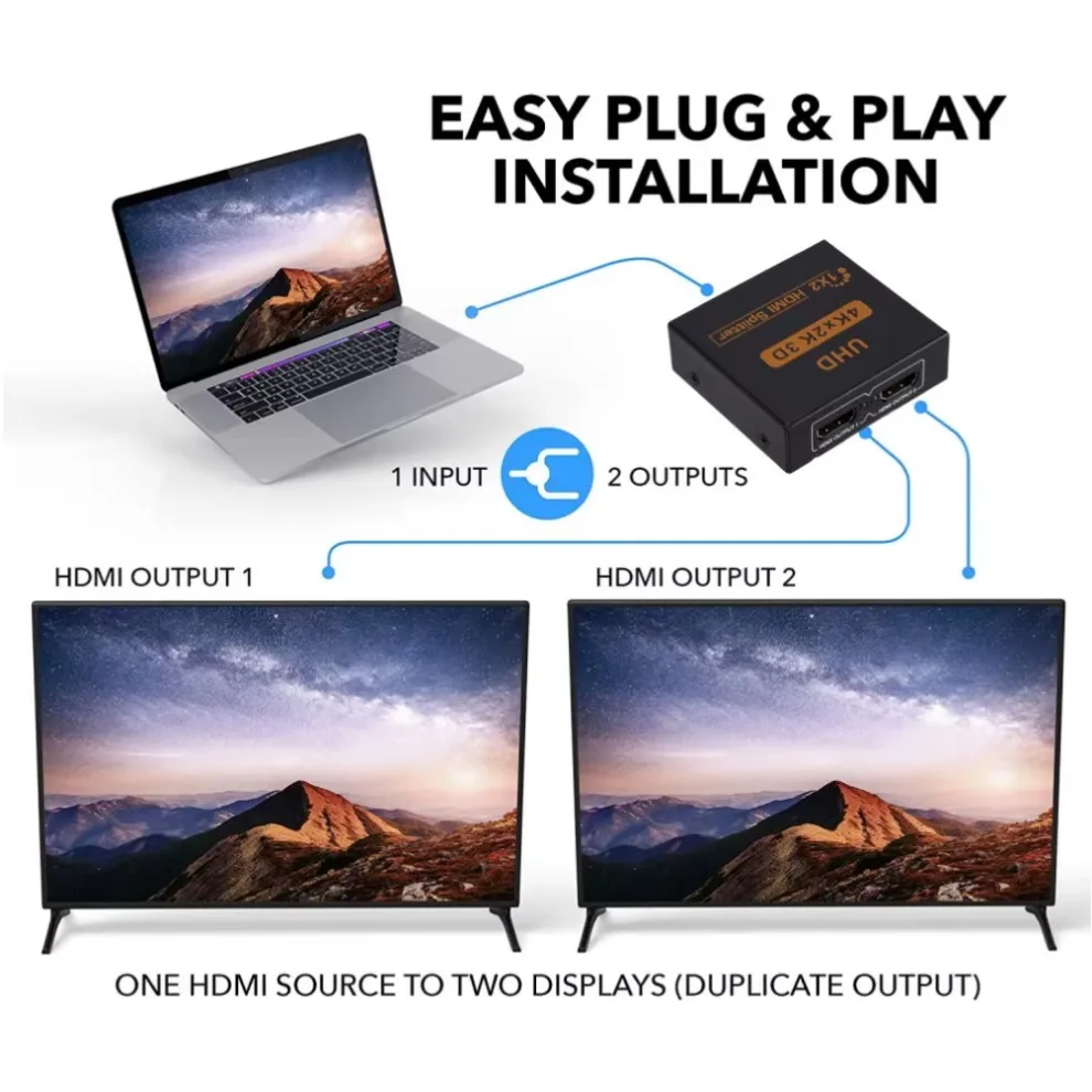 LccKaa 1 в 2 выхода HDMI-совместимый разветвитель UHD 4K 3D HDMI разветвитель 1X2 аудио-видео разветвитель для HDTV DVD ноутбукаигровой консоли ПК (art.: 3920cbb90e697) - 3920cbb90e697