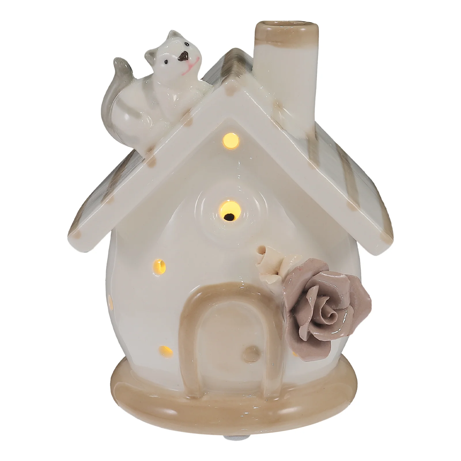 

Small Ceramic House Figurine Statue Night Light Ornament for Home Office