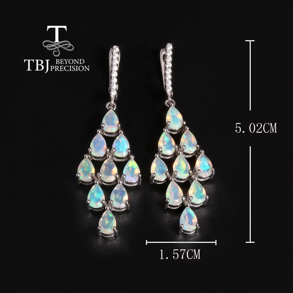 Женские длинные серьги из серебра 925 пробы с натуральным опалом