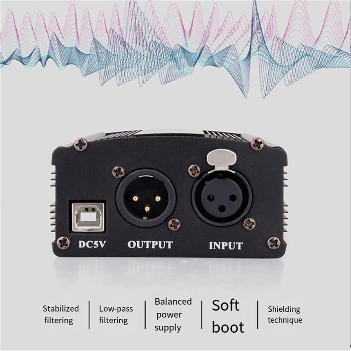 1-Channel 48V Phantom Power Supply with XLR 3 Pin Microphone Cable for Condenser Music Recording Equipment