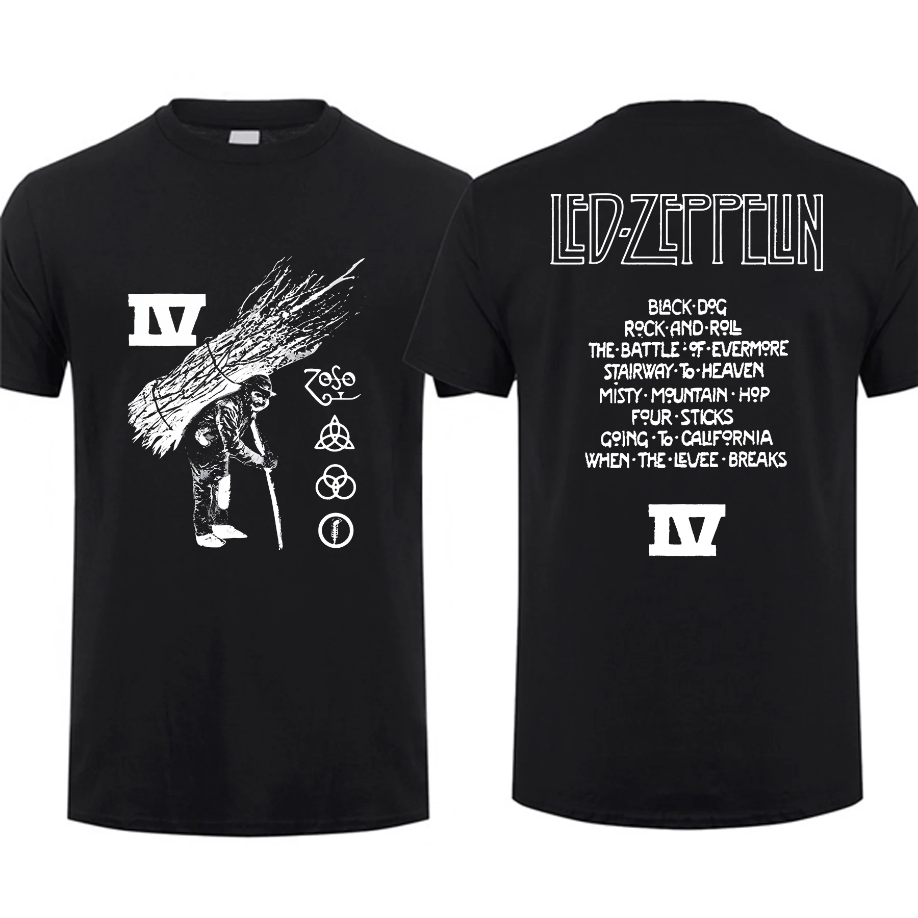 

2023 Hot Sale Summer 100% Cotton Led IV Distressed Symbols Zeppelin Black T Shirt Men Short Sleeves Hip Hop Streetwear T-shirt