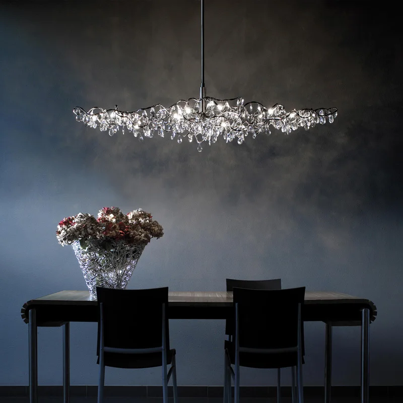 

Art Led Chandelier Pendant Lamp Light New Crystal Artistic Sense Restaurant Bar Post-modern Luxury Stainless Steel Indoor