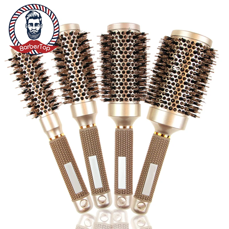 

4 Size Barber Hair Brush Anti-static High Temperature Resistant Round Barrel Hair Comb Drying Curling Barbershop Accessories