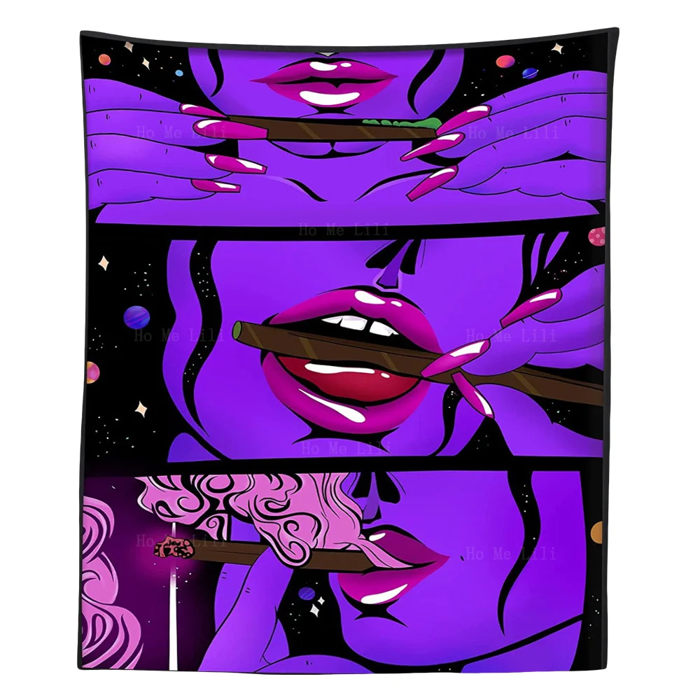 

Hippie Cool Girl Psychedelic Smoke Personality Lips Smoking A Cigarette Tapestry By Ho Me Lili For Livingroom Decor