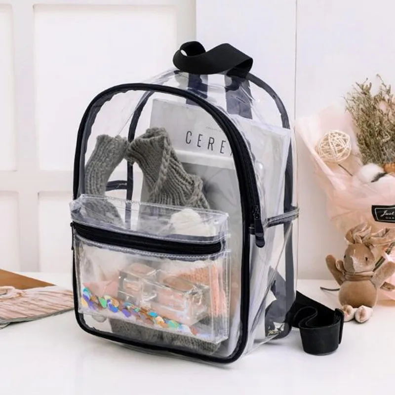

Women Backpack Transparent Waterproof PVC Bag Girls Handbag College Students Travel Clear Cheap Bag Female Backpacks Mochila