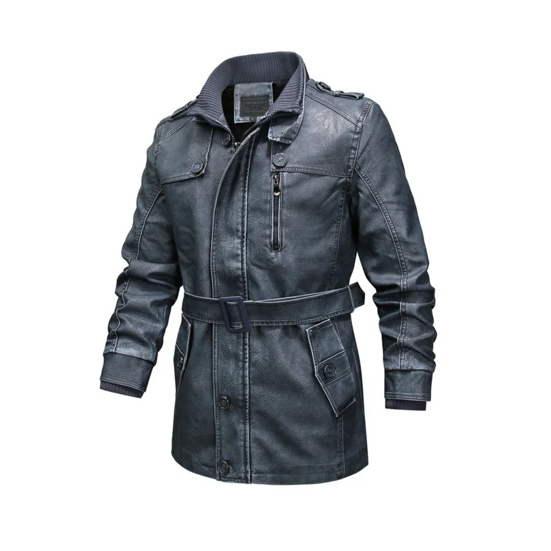 

Leather 2023 Men's Fashion Faux Jackets Tough Guy Mature Casual Autumn Winter Fleece Warm Trench Coat Clothes Free Shipping