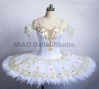 adult white and gold ballerina professional ballet platter tutu pancake for girls coppelia doll costume women 0031