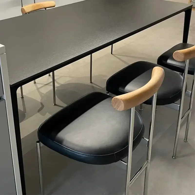 

Wood Minimalist Italian Steel Home Dining Chair Ash Stainless Back Chair Modern Light Luxury Leather Seat Living Room Furniture