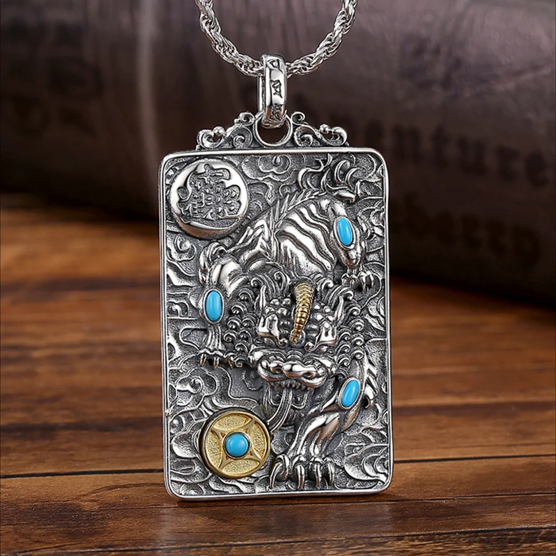 Новый Серебряный кулон Pixiu мужской амулет на удачу в китайском стиле ретро