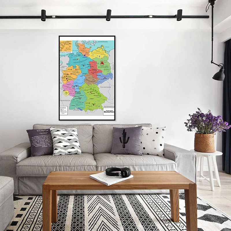 

4Sizes German Map of Germany with Political Distribution Pictures Canvas Paintings Germany Map Home Office Wall Decoration