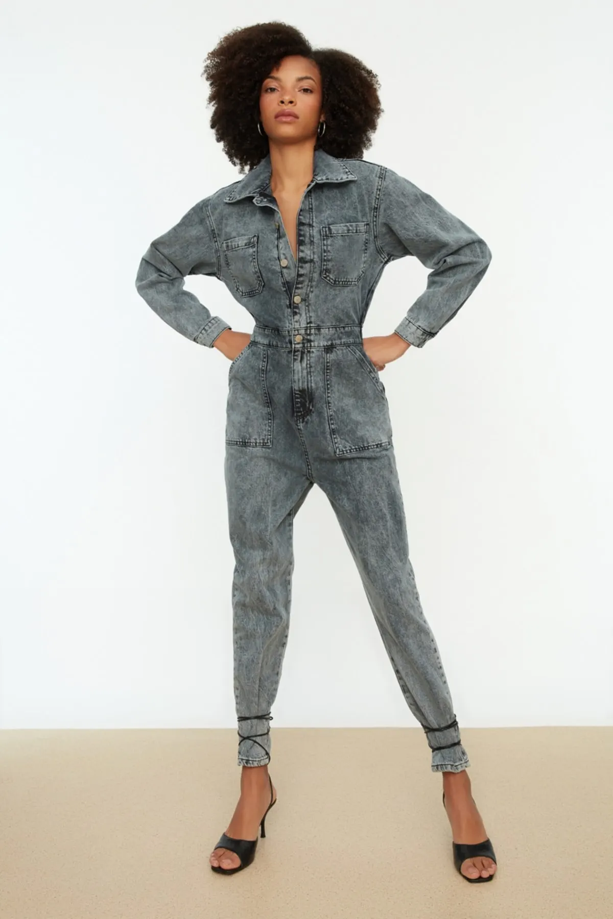 

Women's Overalls Blue Front Button Pocket Detailed Denim Hot Casual Fashion Sleeveless Baggy Trousers Trousers Overalls