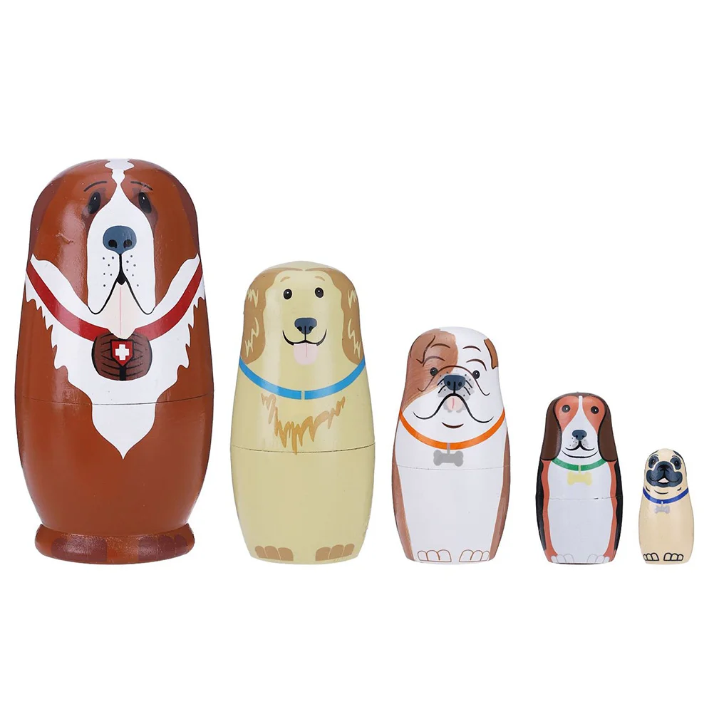 

5 Pcs Matryoshka Wooden Nesting Toy Kids Hand Made Stacking Child Dogman Toys