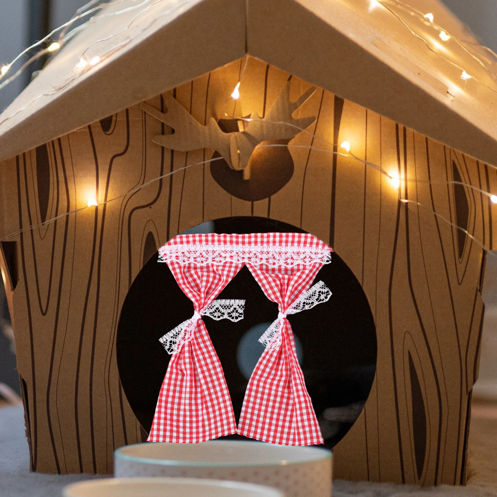 

Landscaping Prop Simulation Lace Curtain Plaything Mini House Accessories Miniature Arrangement Tiny Window Model