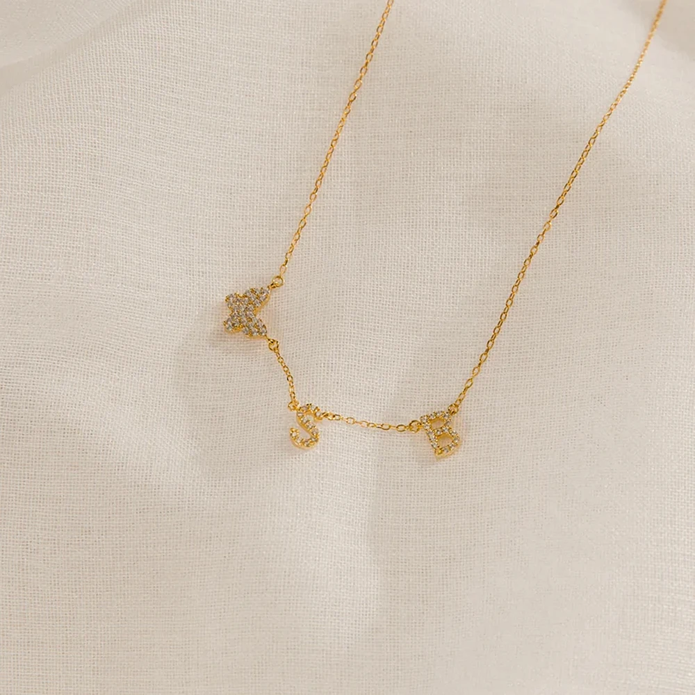 Personalized Customized Women's Letter Necklace Stainless Steel Women's Crystal Necklace Butterfly Love Letter Pendant Ornaments