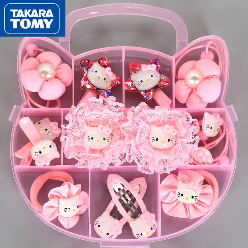 

TAKARA TOMY Cartoon Hello Kitty Hair Accessories Set Children's Hair Clip Bows Do Not Hurt Hair Rubber Band Hair Clips