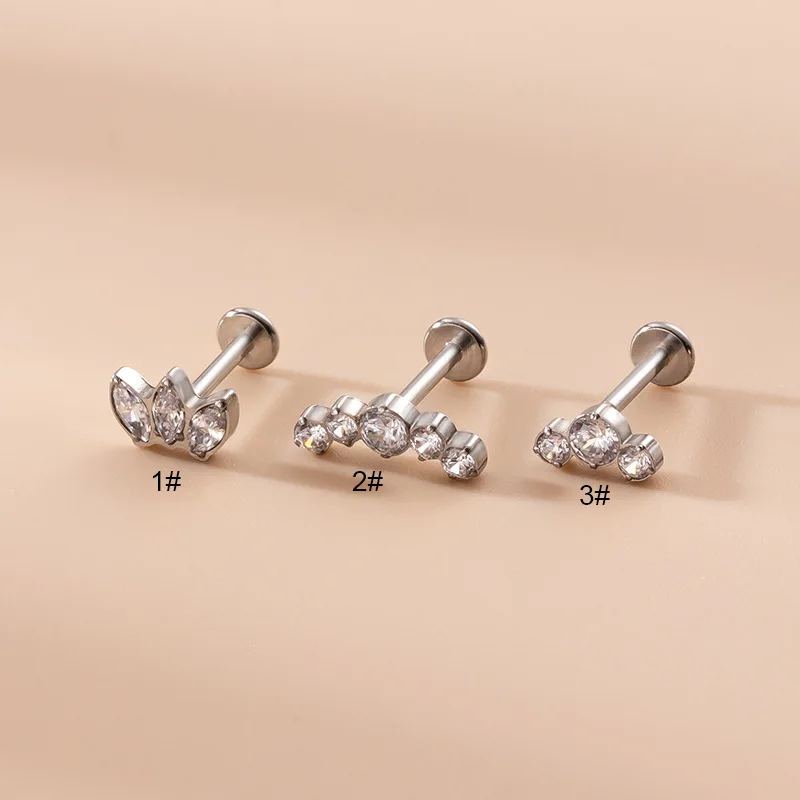 

1PC New 1.2mm F136 G23 Titanium With Cz Flat Back Internally Insert Lip Piercing Jewelry 8mm Labret Stud