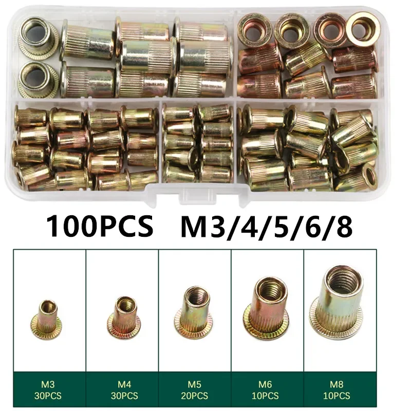 

300/165/100 шт. коробчатые заклепки, гайки из углеродистой стали M4 M5 M6 M8 M10 M12, набор заклепок с плоской головкой, фурнитура, разные размеры, вставные заклепки, гайки
