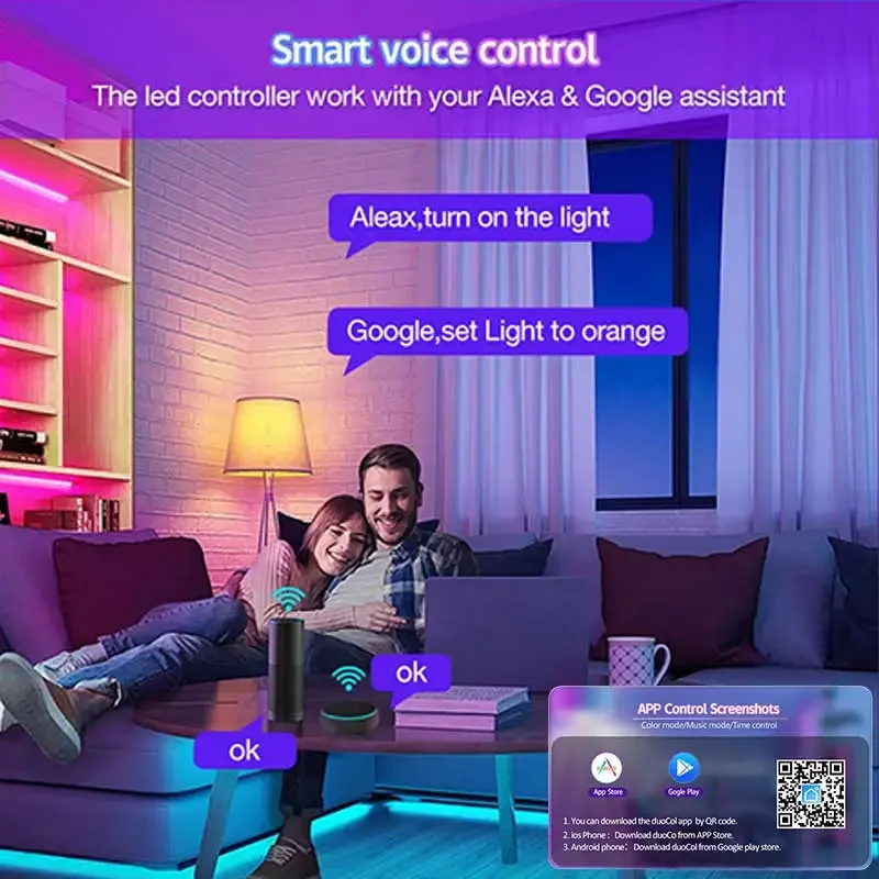 Неоновая лента Tuya WiFi DC5V RGB светодиодная работает 1 м 2 3 4 5 Приложение/Smart Life для