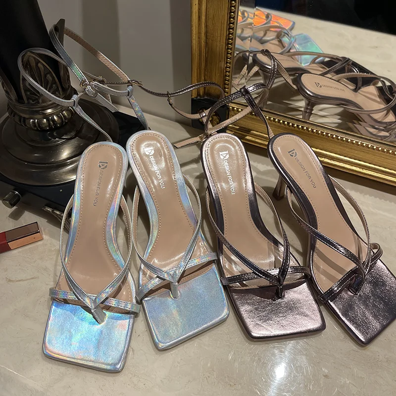 

Fashion Women Sandals Clip Toe Summer Dress Sandals Ankle Strap Brown Silver Thin High Heels Pumps Casual Party Pumps Shoes 39