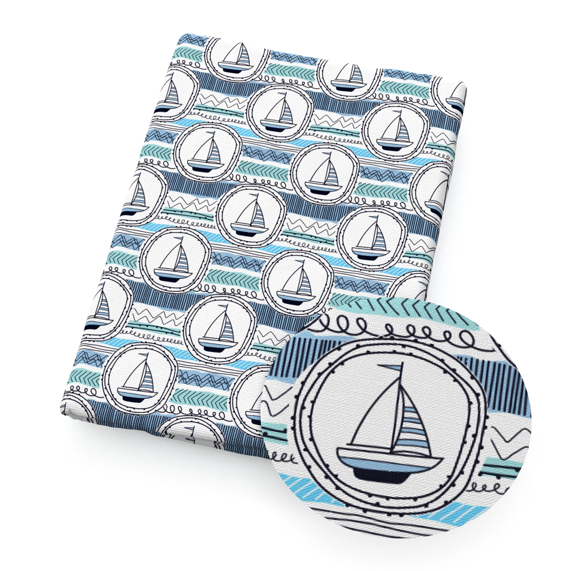 Ткань хлопковая Полиэстеровая с принтом морской волны 50*145 см