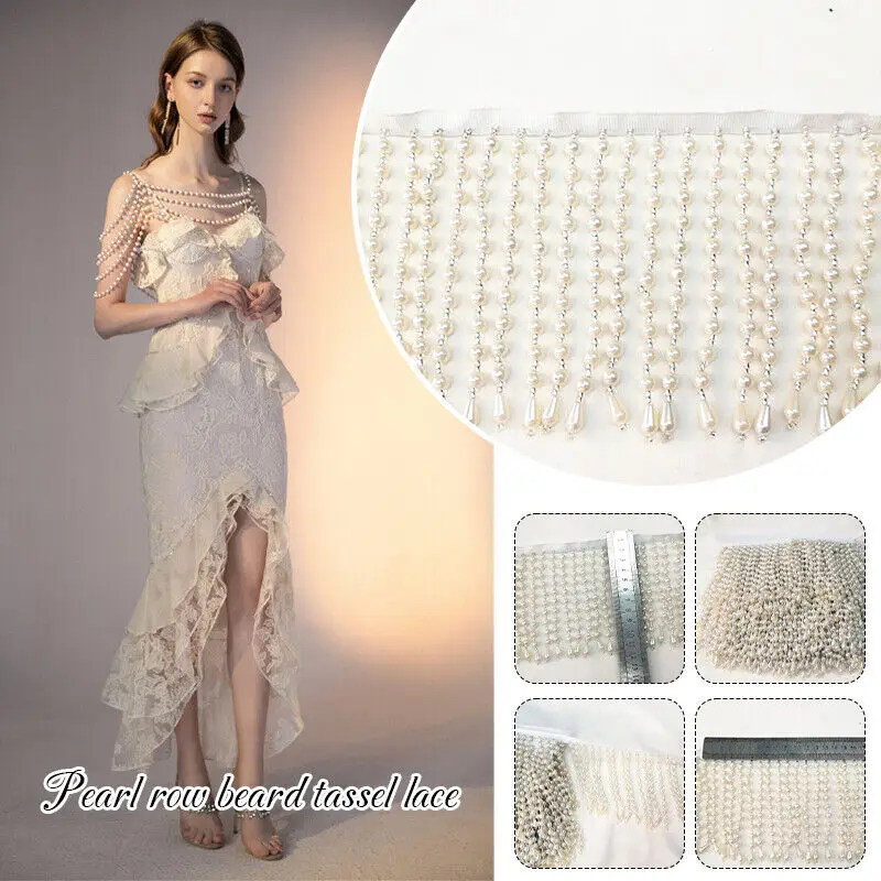 

1 Yard Pearl Fringe Beaded Trim Pearl Pendant Tassels Garment Dress Tassel Fringe Trim Decoration Shoes Ornaments Curtain Sewing