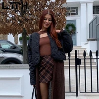 ltph vintage black jacket women quilted coats collarless single breasted long sleeve thin casual parka outerwear 2022 spring new