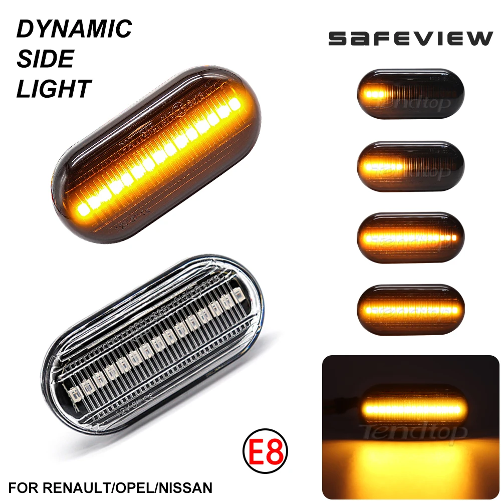 

Пара светодиодных динамических сигналов поворота, боковые габаритные светильник ни для Nissan, OPEL, Renault, Megane, 1, Clio1, 2, KANGOO ESPACE Smart