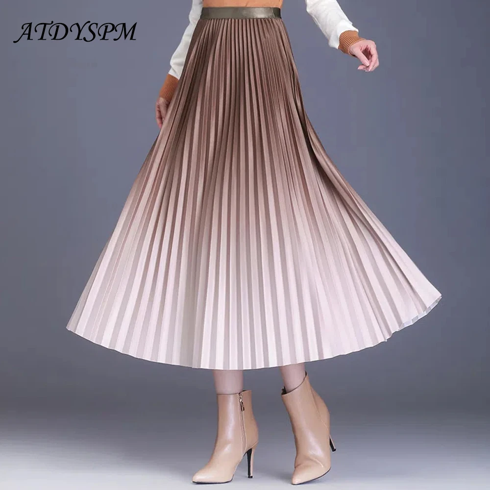 

Женская плиссированная юбка с завышенной талией, демисезонная элегантная повседневная трапециевидная юбка с драпировкой и градиентом