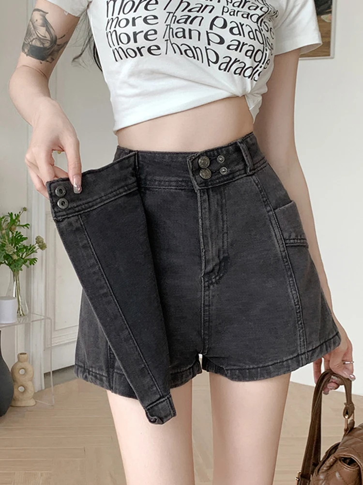 New Spring Summer Women High Waist Asymmetrical Denim Shorts Streetwear Female Pocket A-line Jeans Shorts Bottoms