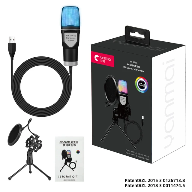 USA Free Shipping Yanmai USB Microphone RGB Condensador Wire Gaming Mic for Podcast Recording Studio Streaming Laptop Desktop PC 6