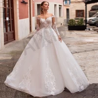 stunning wedding dresses appliques formal occasion bride vestido full sleeve illusion scoop neck a line luxury robe de mariee