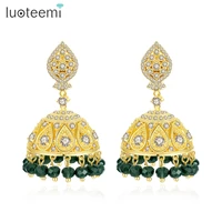 luoteemi luxuious indian ethnic tribal bell drop earrings for women wedding party bridal with dark green breads fashion jewelry